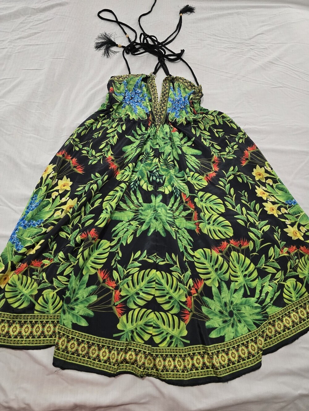 Tropical Halter Sundress with Leaf Print